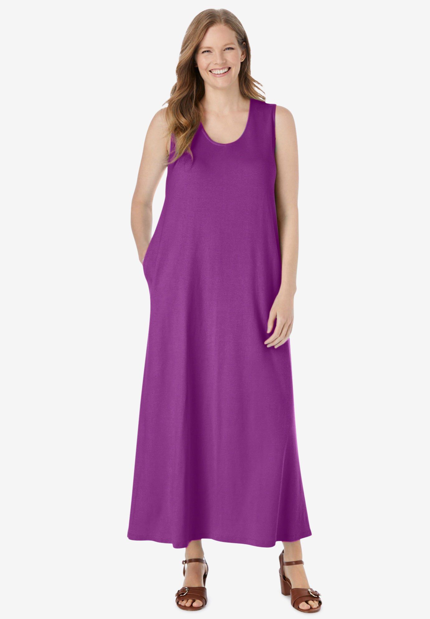 Sleeveless Scoopneck Dress, PURPLE MAGENTA, hi-res image number 0