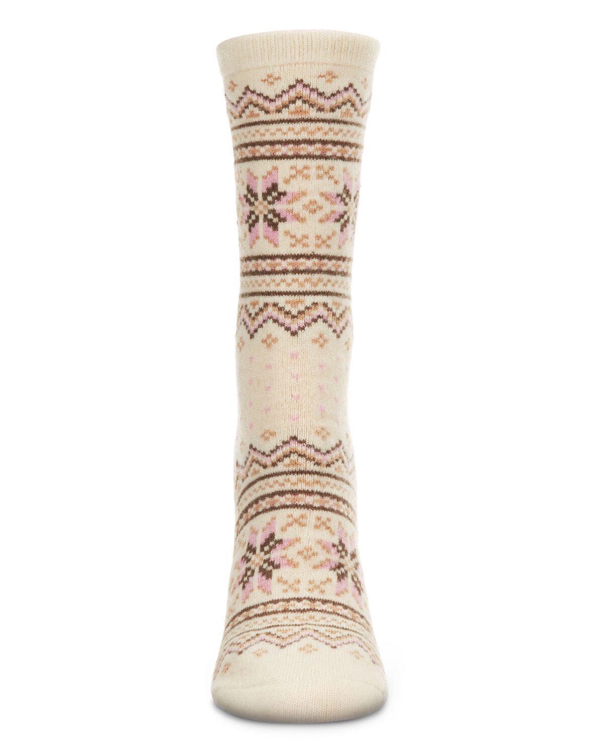 Women's Soft Fairisle Cashmere Blend Crew Socks, IVORY, alternate image number 1