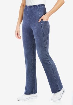 Stretch-Cotton Knit Pull-On Bootcut Pocket Leggings