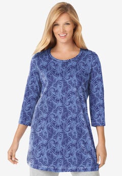Perfect Printed Three-Quarter-Sleeve Scoopneck Tunic