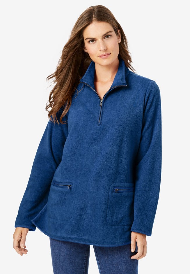 Quarter-Zip Microfleece Mock Neck Sweatshirt, ROYAL NAVY, hi-res image number 0