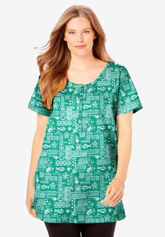 Perfect Short-Sleeve Scoop-Neck Henley Tunic