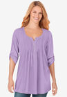 Three-Quarter Sleeve Pintucked Henley Tunic, SOFT IRIS, hi-res image number null