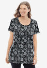 Perfect Printed Short-Sleeve Scoopneck Tee, BLACK BANDANA PAISLEY, hi-res image number null