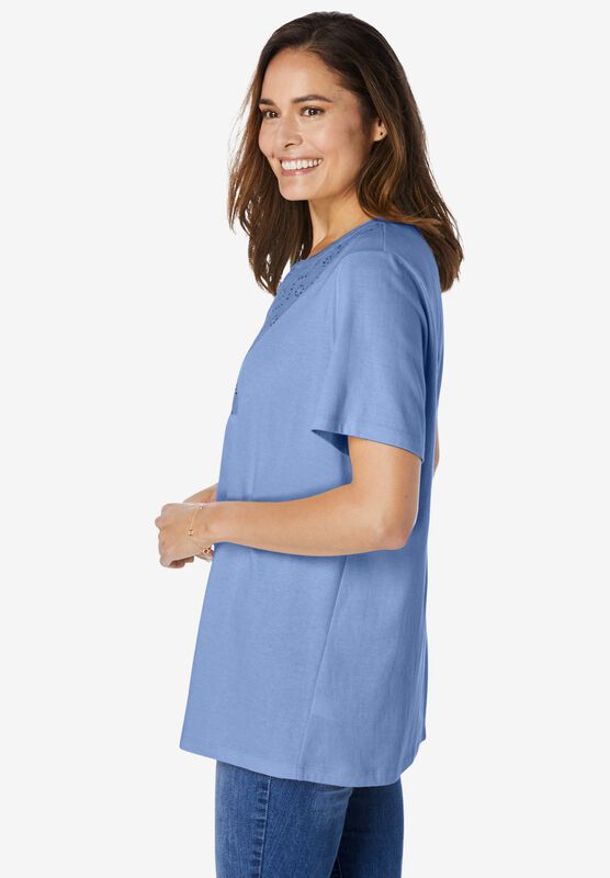 Woman Within Womens Plus Size Eyelet Henley Tee Henley Shirt