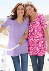 Perfect Printed Short-Sleeve Shirred V-Neck Tunic, , alternate image number null
