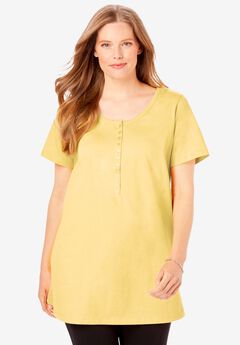 Perfect Short-Sleeve Scoop-Neck Henley Tunic