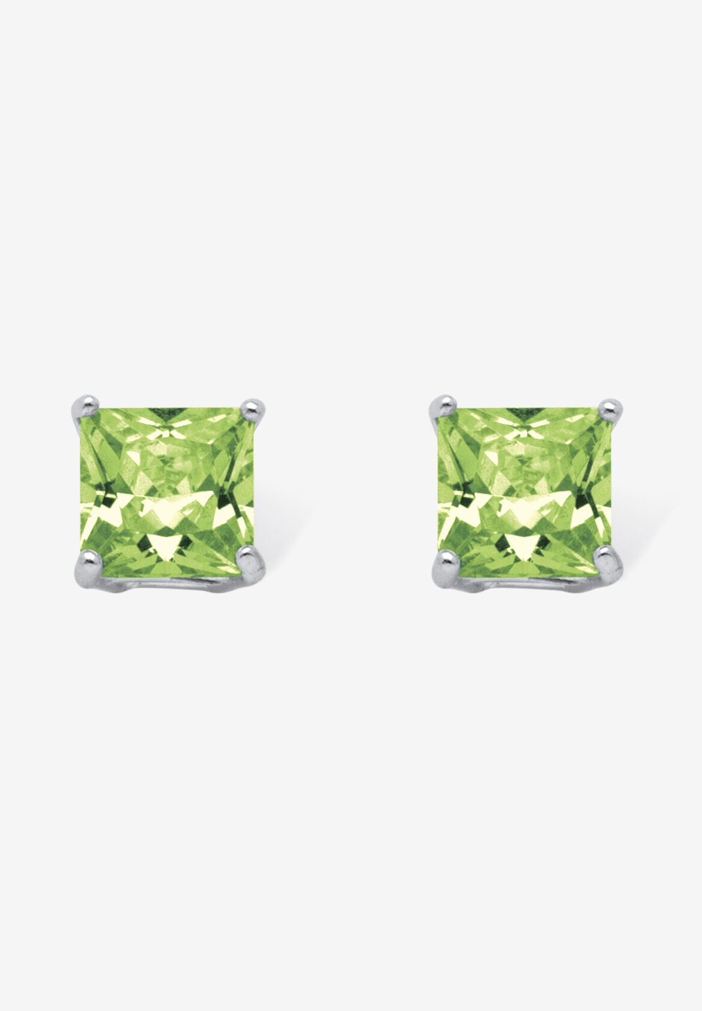 Sterling Silver Stud Princess Cut Simulated Birthstone Stud Earrings, AUGUST, hi-res image number 0