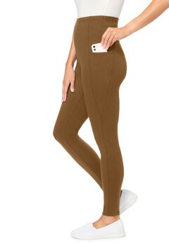 Stretch-Cotton Knit Pull-On Pocket Leggings