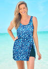 Side-Slit Swim Dress, TROPICAL BLUE FLORAL, hi-res image number null