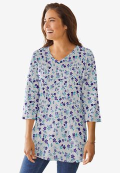 Perfect Printed Three-Quarter-Sleeve V-Neck Tunic