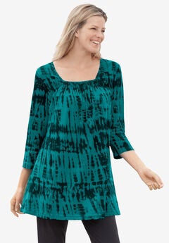 Tie-Dye Smocked Square-Neck Tunic