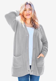 Shaker Button-Front Cardigan Sweater