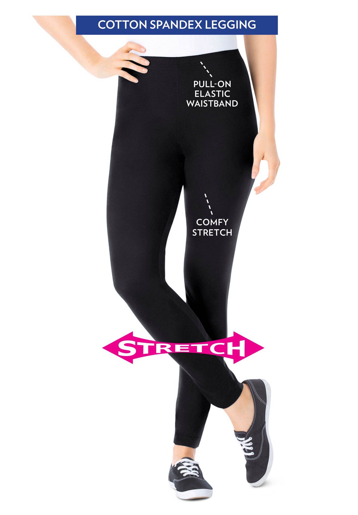 Stretch Cotton Legging - Versatile Knit Pants, Black | Woman