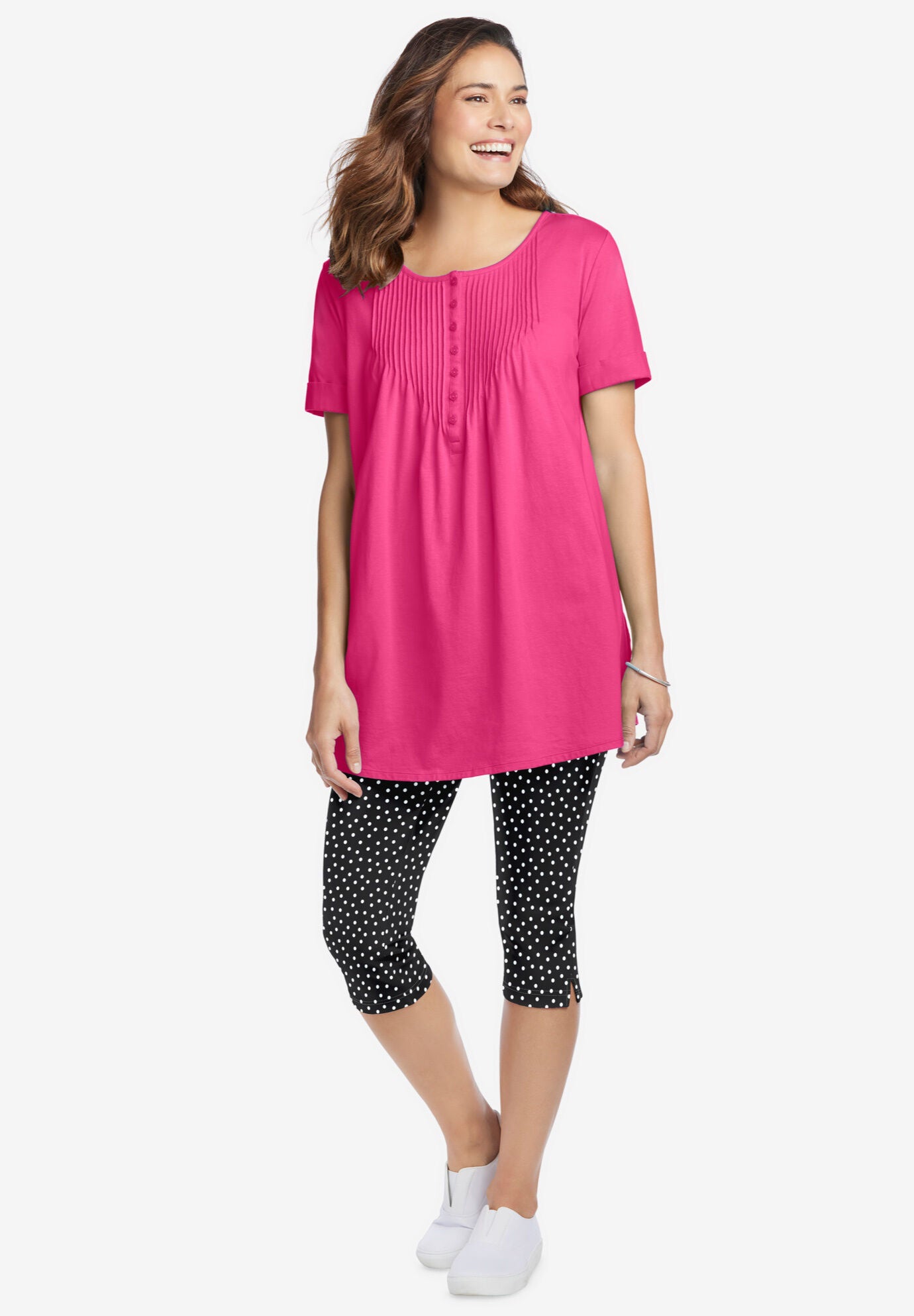 Stretch-Cotton Knit Pull-On Printed Capri Leggings, , alternate image number 2
