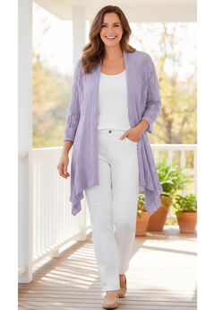 Open Front Pointelle Cardigan Sweater