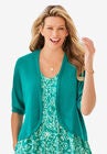 Rib Trim Cardigan Shrug, WATERFALL, hi-res image number null