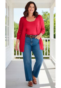 Cotton Cable Knit Cardigan Sweater