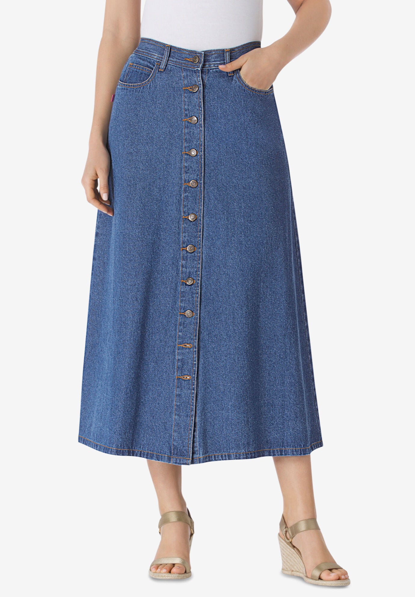 plus size denim skirts midi length