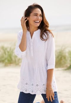 Embroidered Pintuck Tunic