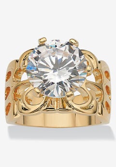 Yellow Gold-plated Cubic Zirconia Solitaire Engagement Ring