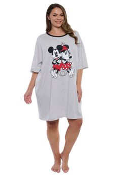 Disney Mickey & Minnie Mouse Sleep Shirt Nightgown Pajamas Gray