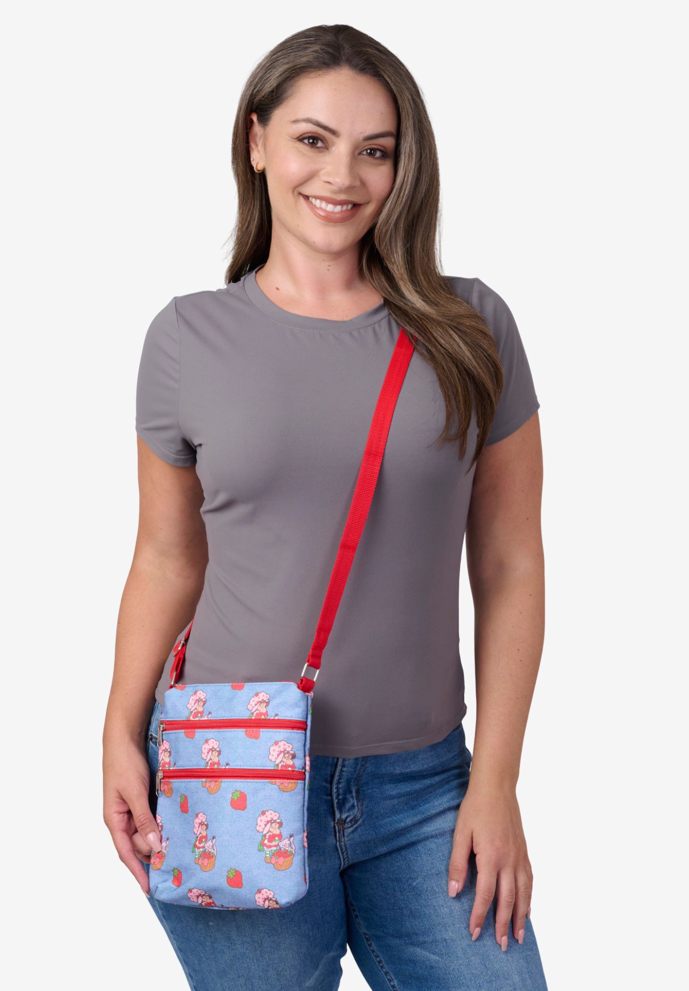 Strawberry Shortcake Retro Denim Crossbody Bag Purse, BLUE, alternate image number 3