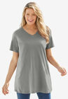 Perfect Short-Sleeve V-Neck Tunic, MEDIUM HEATHER GREY, hi-res image number null