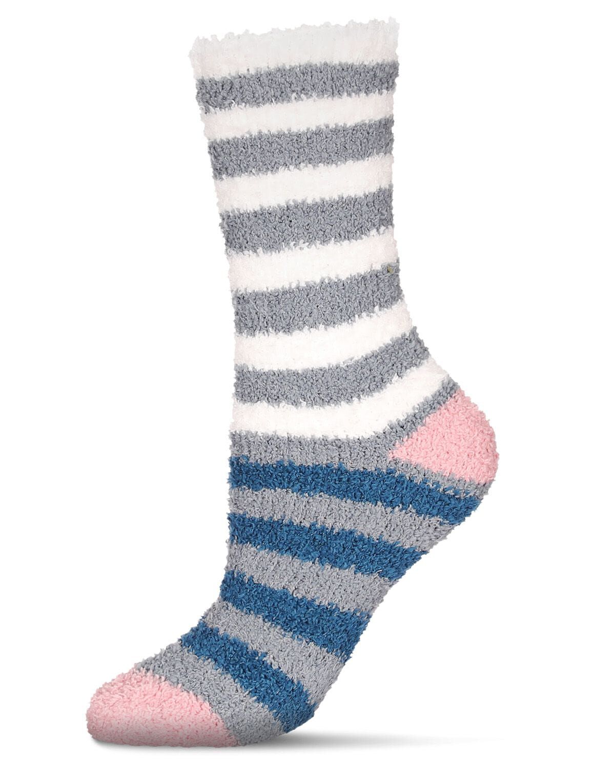 Women&#39;s Rugby Multicolor Stripe Cozy Crew Socks, DUSTY TEAL, hi-res image number 0