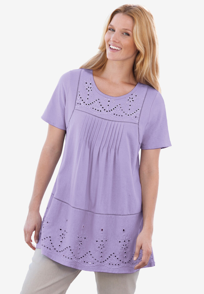 Embroidered Eyelet Pintucked Tunic | Woman Within