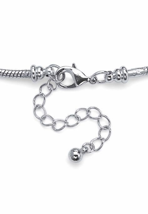 Bali Style Red Crystal Charm 8" Bracelet in Silvertone, , on-hover image number null