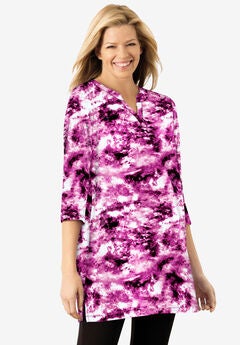 Three-Quarter Sleeve Notch-Neck Tunic