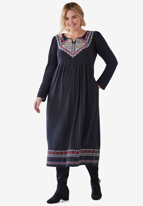 Embroidered Bib Dress, BLACK MEDALLION EMBROIDERY, hi-res image number null