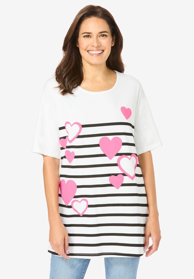 Graphic Print Scoop Neck Tunic, STRIPE HEARTS, hi-res image number null