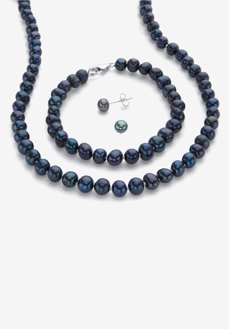 Silver Necklace, Bracelet and Earring Set, Cultured Freshwater Pearls, SILVER, hi-res image number null