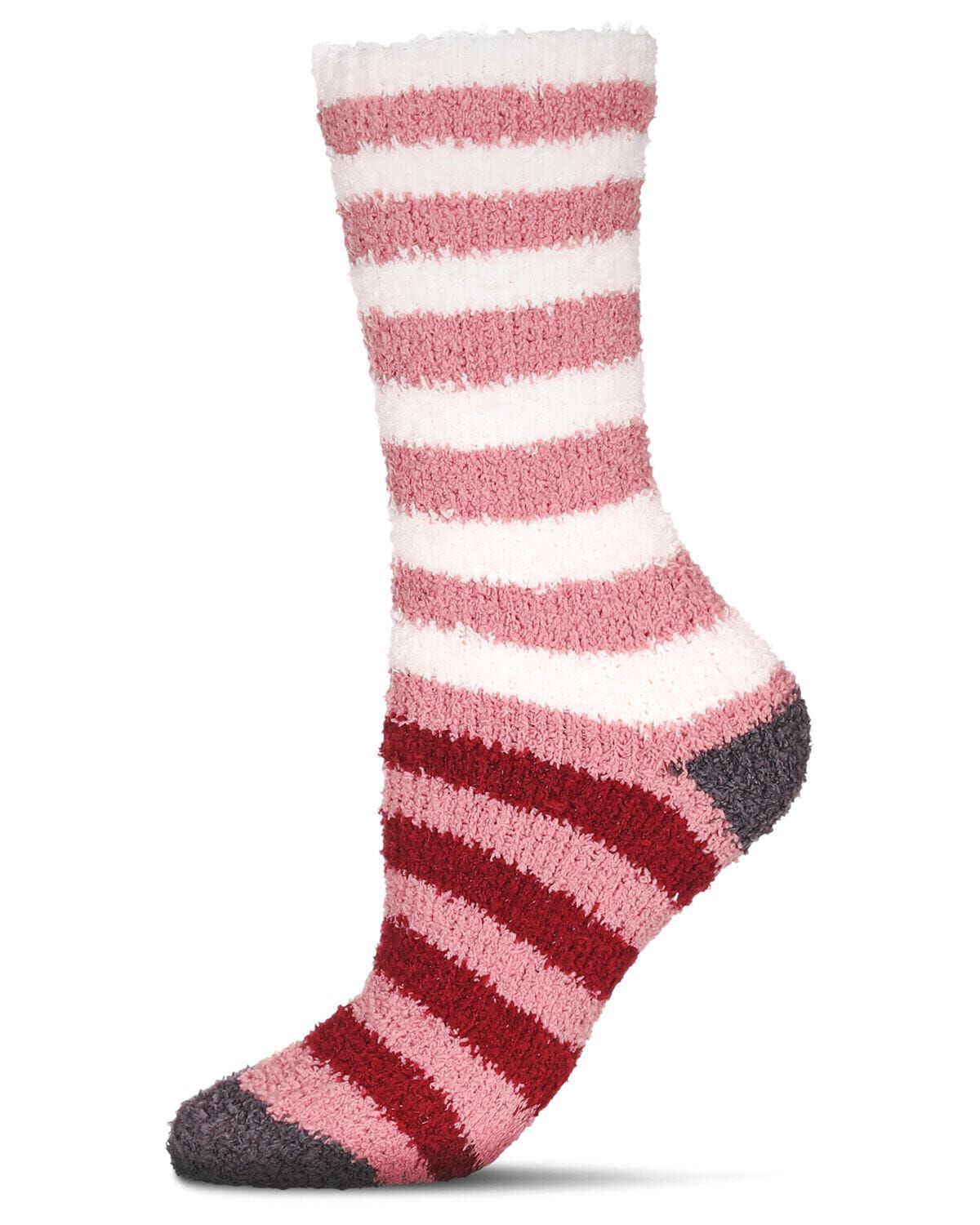 Women&#39;s Rugby Multicolor Stripe Cozy Crew Socks, DUSTY ROSE, hi-res image number 0