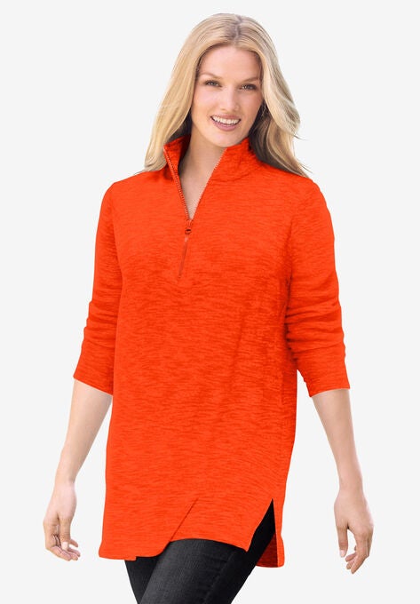 French Terry Quarter-Zip Sweatshirt, GRENADINE MARLED, hi-res image number null