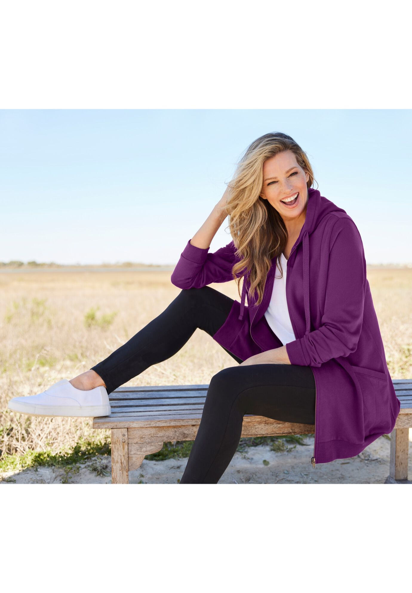 Zip Front Tunic Hoodie Jacket, , alternate image number 6