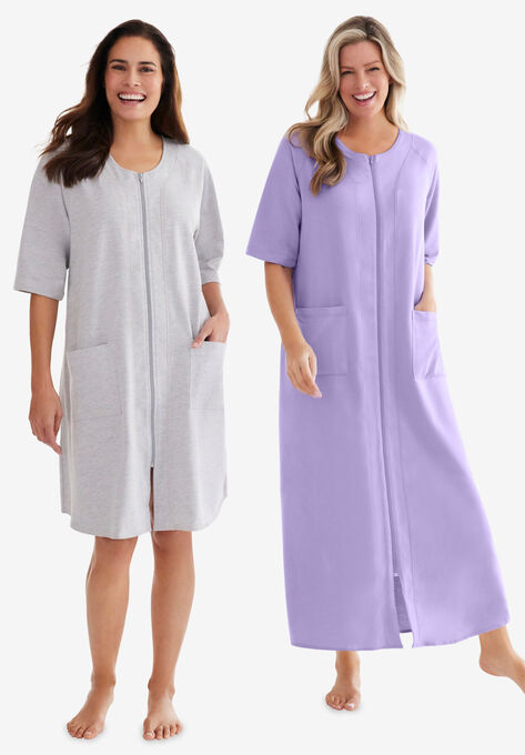 Long French Terry Zip-Front Robe | Woman Within