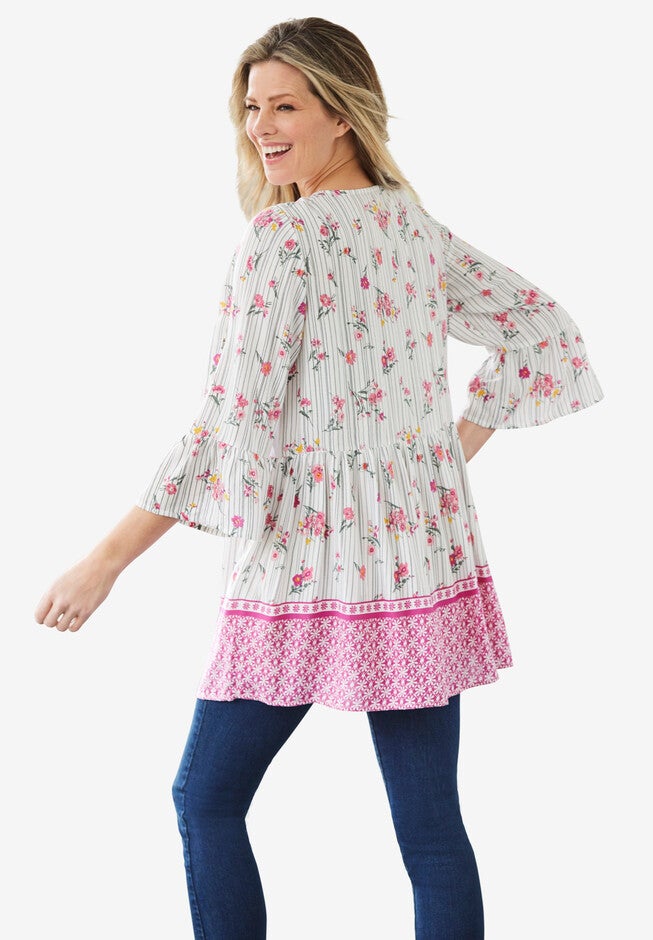 Bell Sleeve Embroidered Blouse, , on-hover image number null
