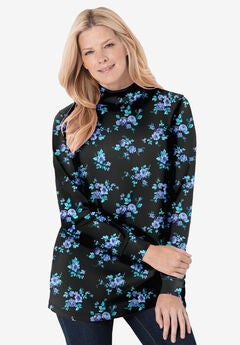 Perfect Printed Long-Sleeve Mockneck Tee