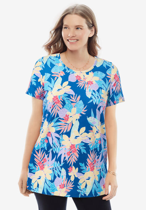 Perfect Printed Short-Sleeve Scoop-Neck Tee | Woman Within
