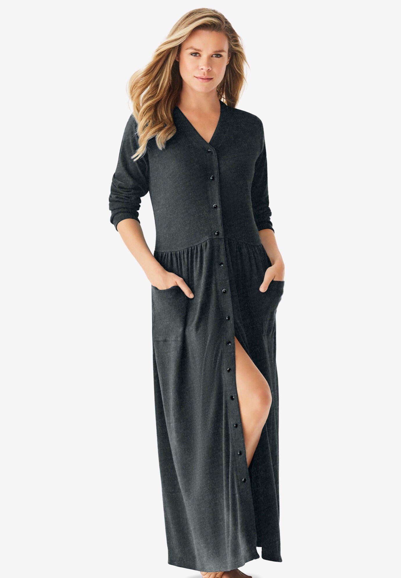 Long Snap Front Knit Lounger