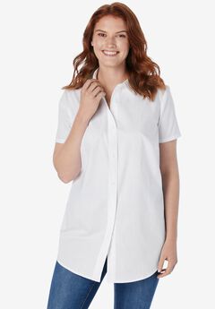 Perfect Short-Sleeve Collared Button Down Tunic