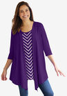 Layered 2-in-1 Tunic, RADIANT PURPLE BIAS STRIPE, hi-res image number null