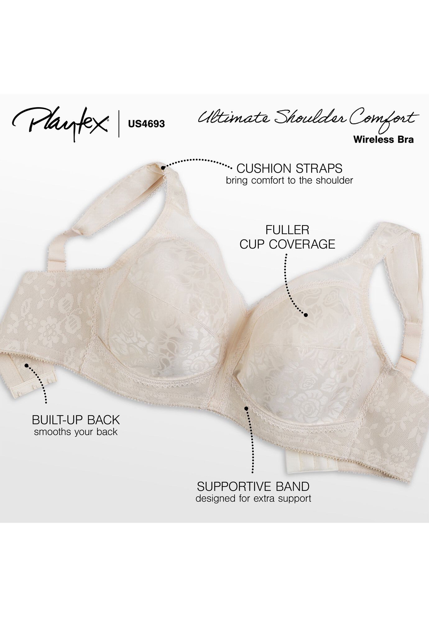 Ultimate Support Wireless Bra Playtex 4693, White Woman Within