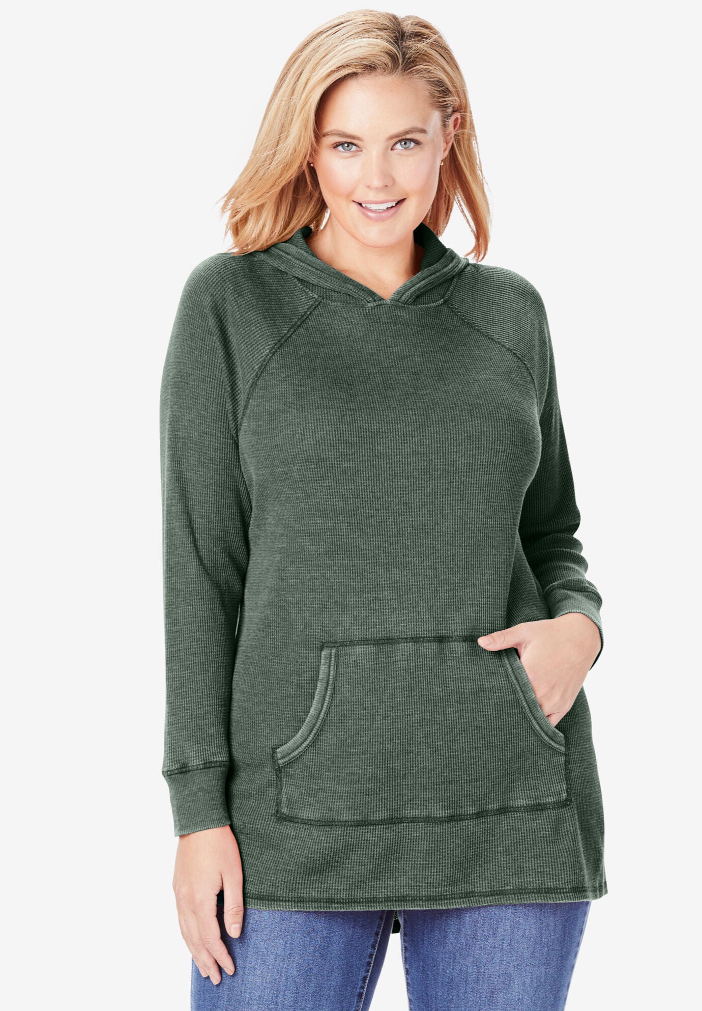 Waffle-Thermal Hoodie, PINE, on-hover image number 1