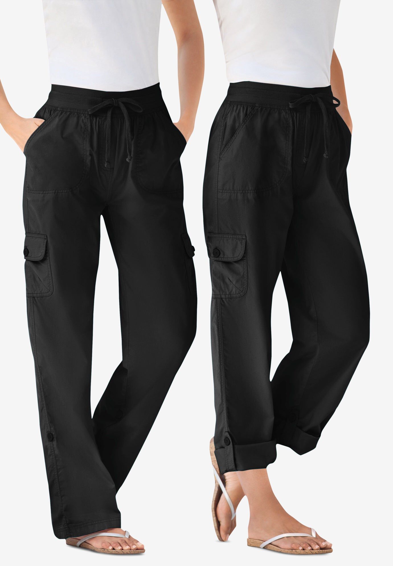 Shop Plus Size Castaway Cargo 3/4 Pocket Pant, Black