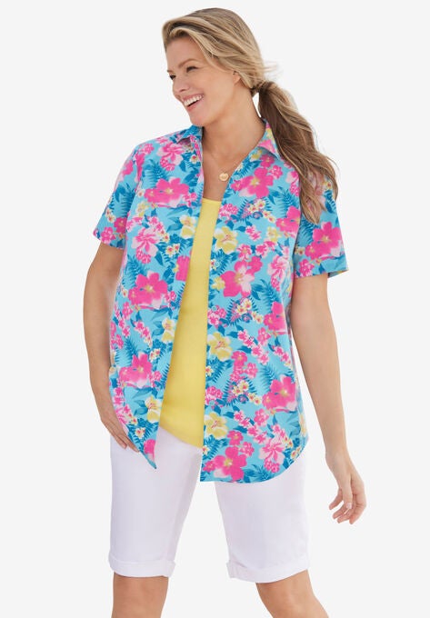 Perfect Short Sleeve Shirt, AZURE WATERCOLOR FLOWER, hi-res image number null