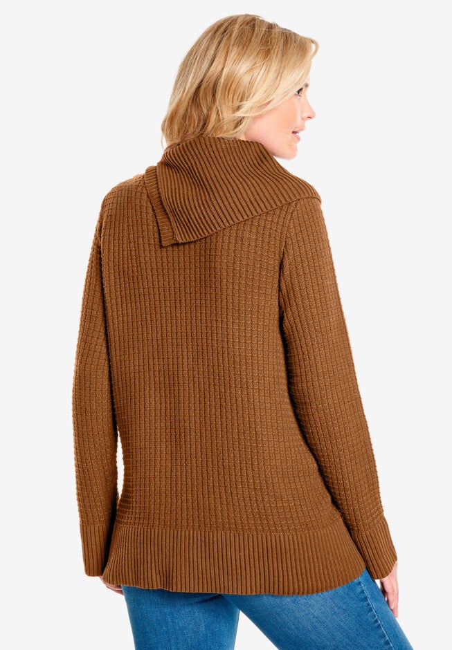 Button-Neck Waffle Knit Sweater, , on-hover image number 1